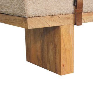 Sunvega Solid Mango Wood Belmont Cream Boucle Bench with Buffalo Leather Straps