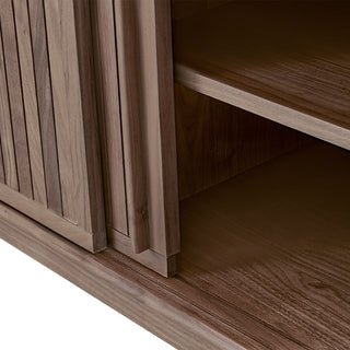 Sunvega Contemporary Walnut Wood Media Cabinet with Sliding Doors and Angled Legs