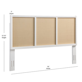 Sunvega White Painted Cane Panel Coastal Queen Full Headboard with Adjustable Height
