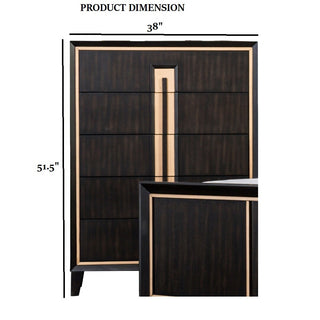 Sunvega Contemporary Espresso Solid Wood 5-Dovetail Drawer Chest with Gold Accent