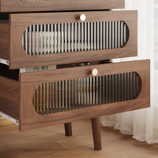 Sunvega Natural Wood Accent Cabinet with 3 Drawers and Storage Shelves