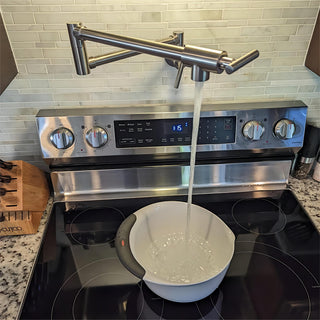 Sunvega Wall Mount Matte Black Pot Filler Faucet with 360 Degree Rotation and 2.2 GPM Aerator