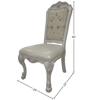 Sunvega Bone-White Tufted Side Chair with Carved Claw Legs and Patterned Upholstery