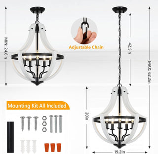 Sunvega 5-Light White Wood Chandelier Farmhouse Pendant and Ceiling Light Fixture