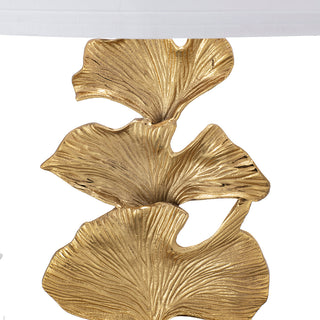 Sunvega Gold and White Leaf Design Table Lamp with Marble Base and Fabric Shade