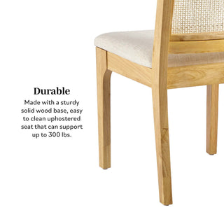 Sunvega Modern Solid Wood Dining Chair with Rattan Inset Back in Set of 2