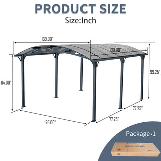 Sunvega 10x19 FT Arched Aluminum Carport with Polycarbonate Roof and Waterproof Design