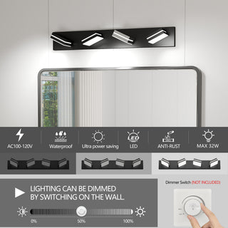 Sunvega Modern Chrome LED Vanity Light with 6 Geometric Lamp Heads for Bathroom Mirror