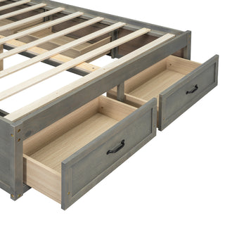 Sunvega Antique Natural Queen Size Platform Bed with 6 Spacious Storage Drawers