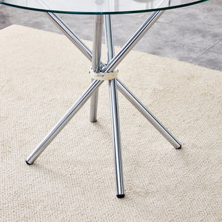 Sunvega Modern Simple Round Clear Glass Dining Table with Gold Metal Legs for 4-6 People