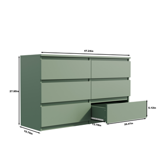 Sunvega White Wooden Six Drawer Cabinet with Golden Handles Large Storage Space