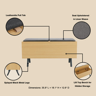 Sunvega Modern Light Oak Accent Storage Bench with Lift Top and Splayed Metal Legs