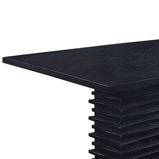 Sunvega Modern Black Rectangular Dining Table with Layered Pedestal Base