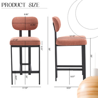 Sunvega Modern Upholstered Fabric Bar Stools Set of 2 with Black Metal Legs for Kitchen Island