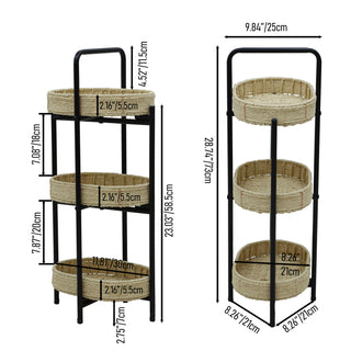Sunvega 3 Tier Oval Paper Rope Woven Side Table with Detachable Tray Storage Basket