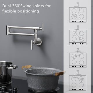 Sunvega Brass Wall Mounted Pot Filler Faucet with Stretchable Double Joint Swing Arms