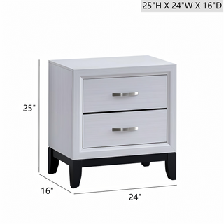 Sunvega White Laminate Nightstand with Wood Grain Detailing and Two Spacious Drawers