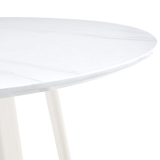 Sunvega Modern Minimalist Circular Dining Table with White Patterned Tabletop