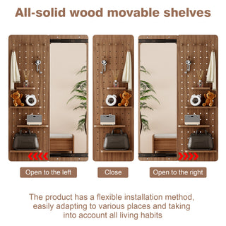 Sunvega Wall Mounted Full Length Mirror with Shelf and Hook Multifunctional Design Panel
