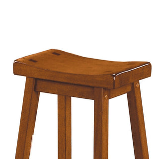 Sunvega Oak Brown Wooden 29" Counter Height Stool with Saddle Seat