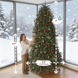 Sunvega Pencil Artificial Xmas Tree with Faux Snow Flocked Full Branch Tips Flame-retardant