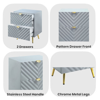 Sunvega Gaines Gray High Gloss Finish Nightstand with 2 Storage Drawers and Metal Legs