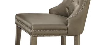 Sunvega Champagne PU Leather Wingback Side Chair with Nailhead Trim and Cushion