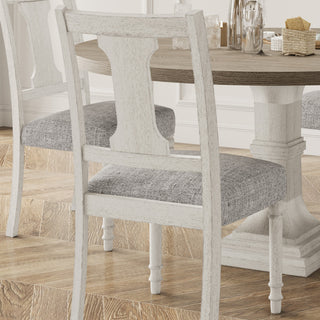 Sunvega Set of 2 White Frame Gray Linen Upholstered Dining Side Chairs