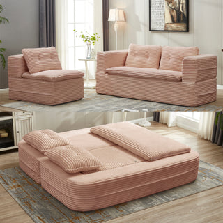 Sunvega Plush Corduroy Convertible 2-in-1 Sofa Bed with Blanket and Pillows