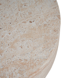 Sunvega Lightweight Concrete Barrel Side Table with Travertine Finish for Indoor Outdoor