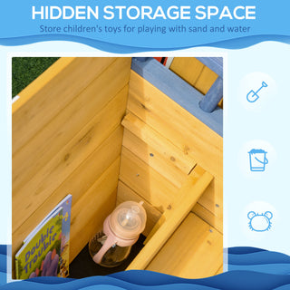 Sunvega Wooden Pirate Sandbox with Bench Seats, Storage, and Non-Woven Fabric Liner
