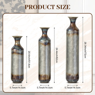 Sunvega Torch-Fired Metal Vases Set of 3 with Gradient Blue Rustic Finish for Farmhouse