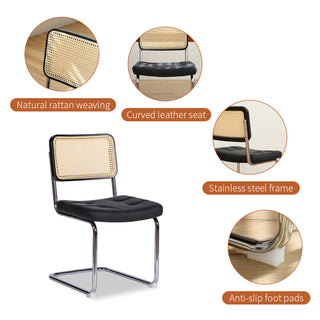 Sunvega Modern Mid Century Velvet Rattan Dining Chairs with Chrome Legs Set of 2