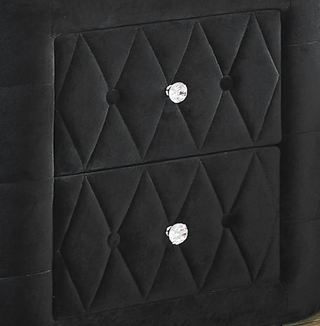 Sunvega Oval Faux Marble Top Nightstand with Two Drawers and Button Tufted Black Fabric