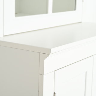 Sunvega Freestanding Farmhouse Pantry Cabinet with Tempered Glass Door and Lattice Window