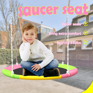 Sunvega Heavy-Duty A-Frame Metal Outdoor Swing Set with Saucer and Belt Swings