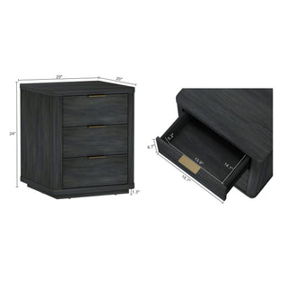 Sunvega Modern Charcoal Gray Nightstand with 3 Full Extension Drawers