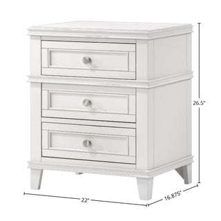 Sunvega White 3 Drawer Nightstand with USB Charging Port and Storage