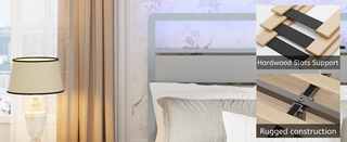 Sunvega Queen Size Metal Bed Frame with LED Light and Charging Station Headboard