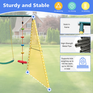 Sunvega Outdoor Metal Swing Set with Safety Belt for Backyard Playtime Fun