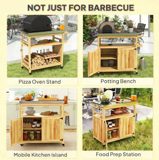Sunvega Heavy Duty Outdoor Grill Cart with Stainless Steel Top and Spacious Storage