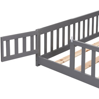 Sunvega Twin Size Floor Bed with Safety Guardrails and Door for Children