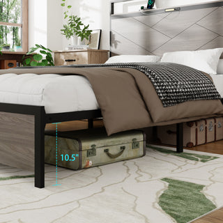 Sunvega Modern Wood and Metal Platform Bed Frame with LED Headboard USB Charging