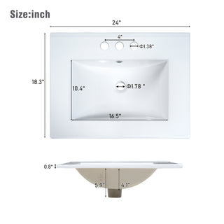 Sunvega 24-Inch Bathroom Vanity Cabinet with Ceramic Sink and Storage
