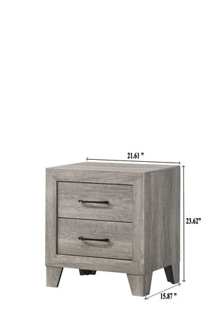 Sunvega Contemporary Gray Wood Grain Nightstand with Two Drawers Rustic Charm