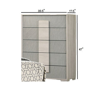 Sunvega Contemporary White Wash Stone Gray French Dovetail Drawer Chest with Wood Panels