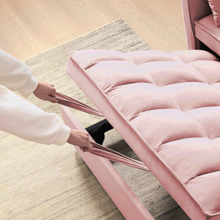 Sunvega Pink Velvet Convertible Sofa Bed with Reclining Backrest and Storage Pockets
