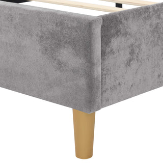Sunvega Upholstered Queen Bed Frame with Tufted Headboard and Curved Design