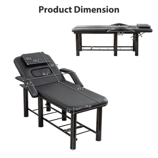 Sunvega Professional Black PU Leather Beauty Bed with Removable Headrest and Breast Cushions