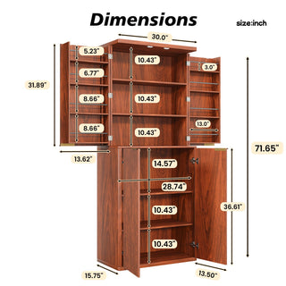 Sunvega 72 Inch Tall Kitchen Pantry Cabinet with Fluted Wood Doors and 6 Shelves